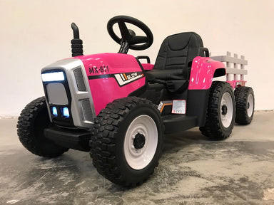 Speelgoed kinder tractor met aanhanger 12 volt 2.4 RC roze - RideCars