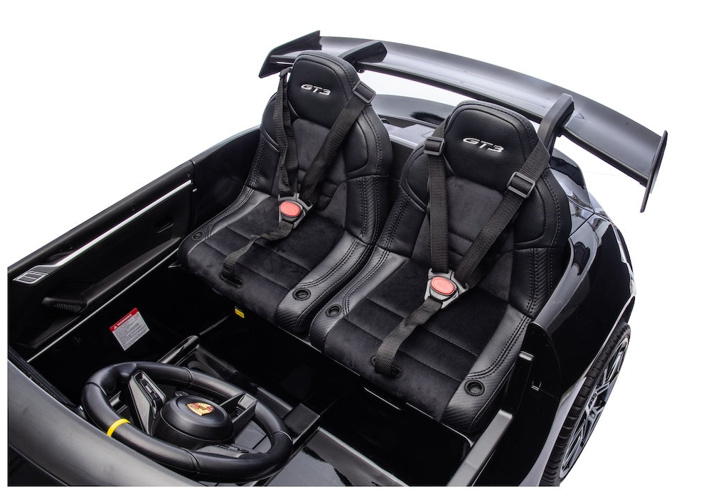 Porsche elektrische kinderauto | 911 GT3 24V twee persoons zwart metallic 7 inch scherm