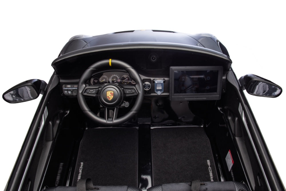 Porsche elektrische kinderauto | 911 GT3 24V twee persoons zwart metallic 7 inch scherm