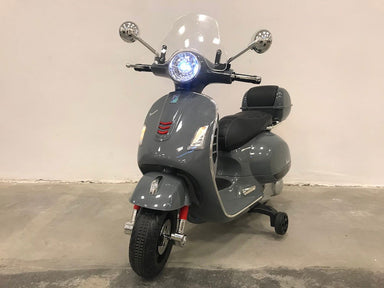 Elektrische kinder scooter Vespa GTS met windscherm en koffer grijs - RideCars
