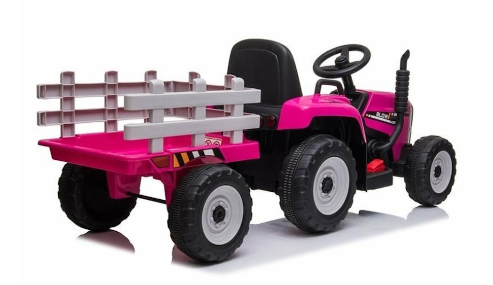 Elektrische kindertractor met aanhanger 12V roze + afstandsbediening
