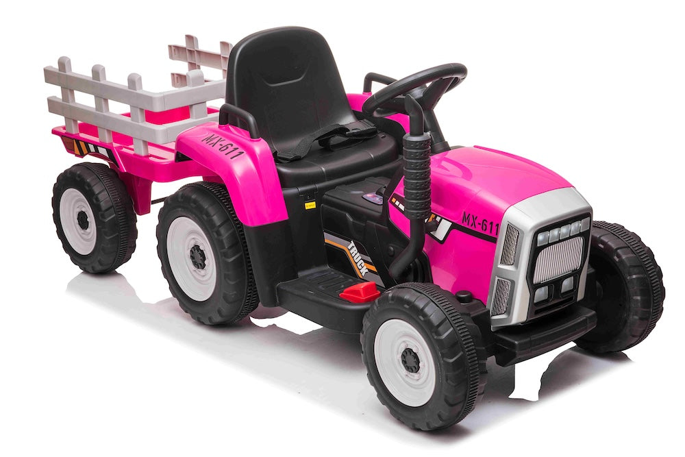 Elektrische kindertractor met aanhanger 12V roze + afstandsbediening