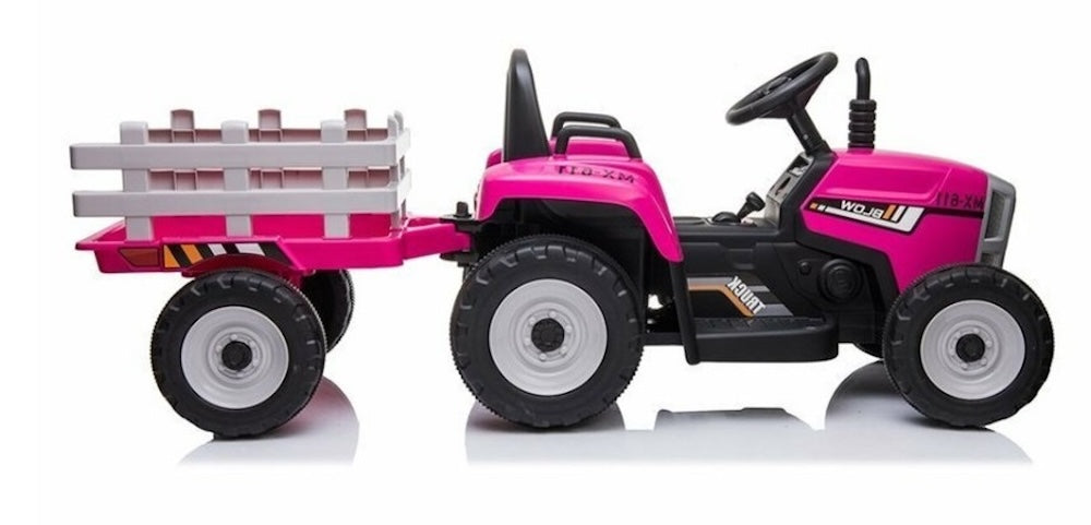 Elektrische kindertractor met aanhanger 12V roze + afstandsbediening