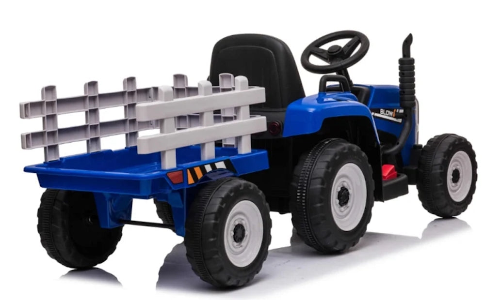Kindertractor 12V | Tractor met aanhanger blauw