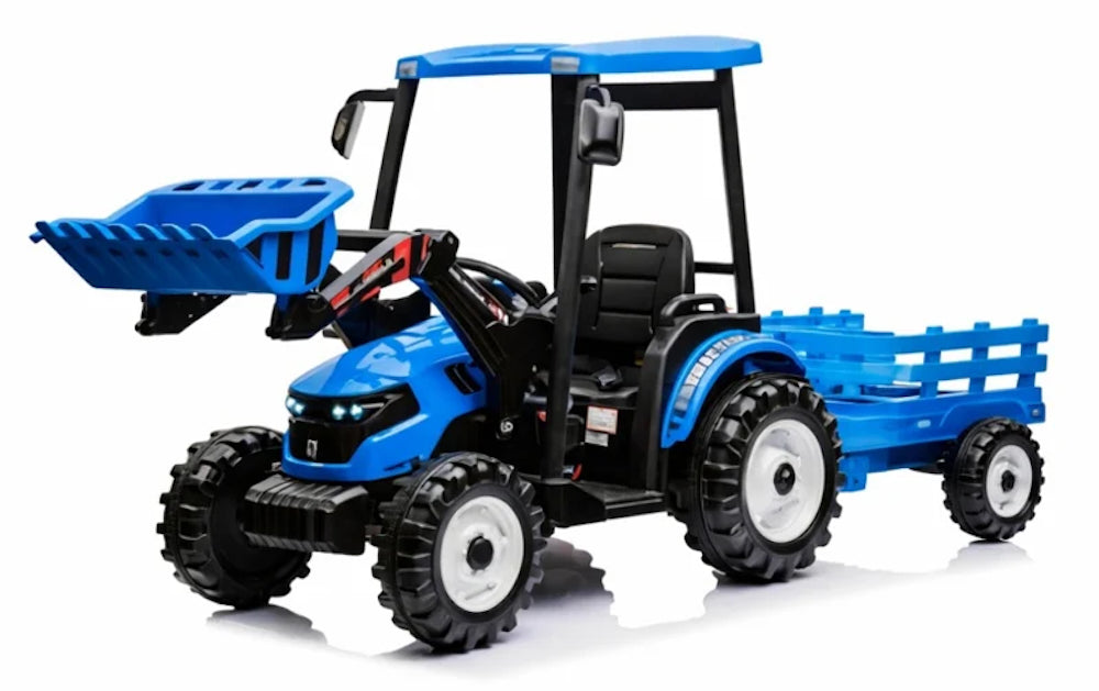 Kinder tractor 24V + frontlader + aanhanger blauw
