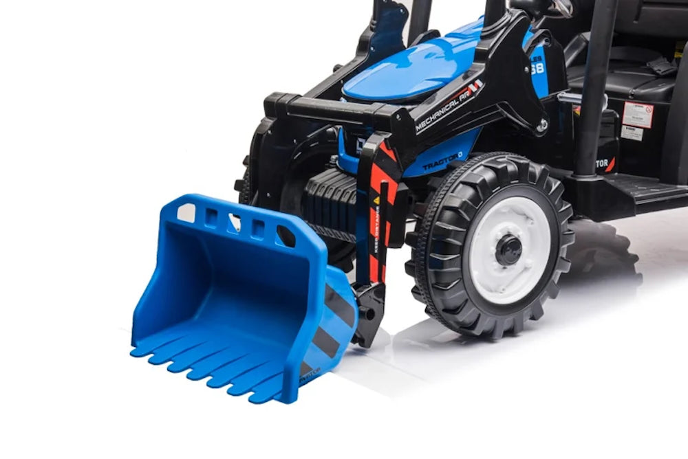 Kinder tractor 24V + frontlader + aanhanger blauw
