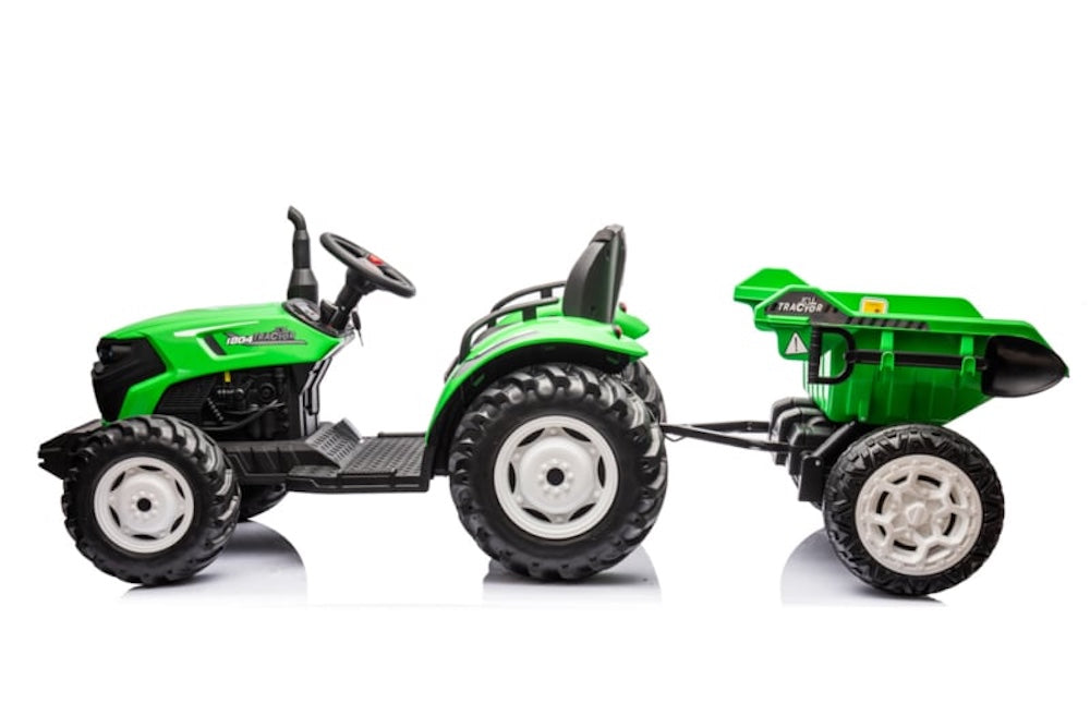 Kindertractor 24 volt met aanhanger (groen) | Ridecars.nl