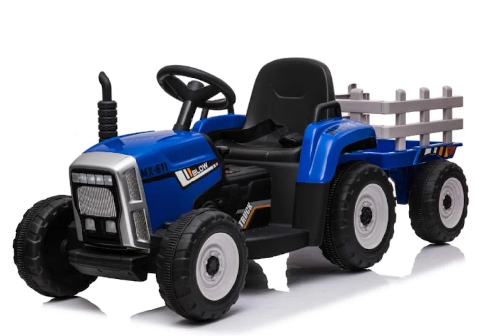 Kindertractor 12V | Tractor met aanhanger blauw