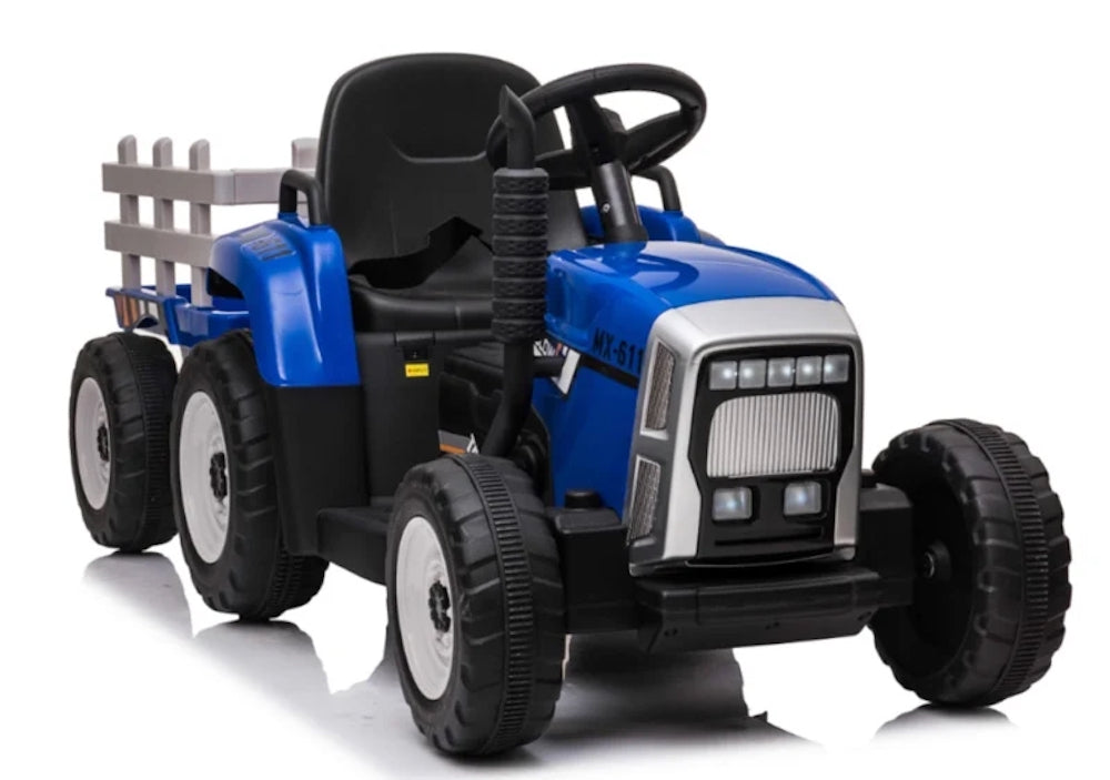Kindertractor 12V | Tractor met aanhanger blauw