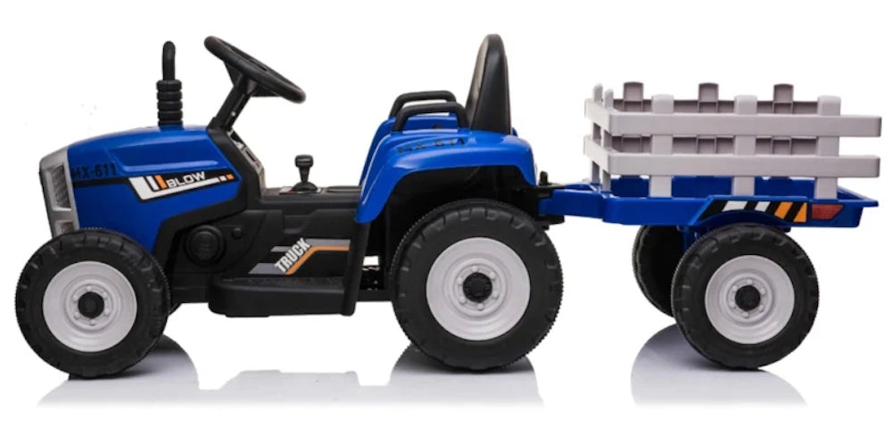 Kindertractor 12V | Tractor met aanhanger blauw