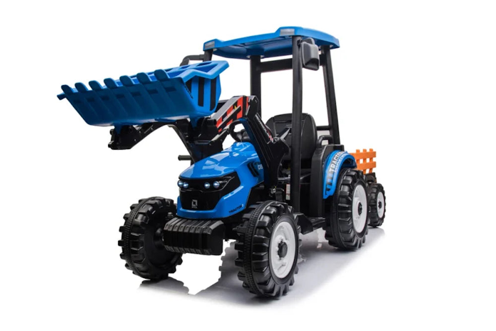 Kinder tractor 24V + frontlader + aanhanger blauw