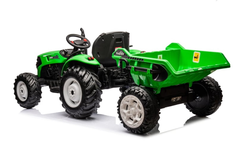 Kindertractor 24 volt met aanhanger (groen) | Ridecars.nl
