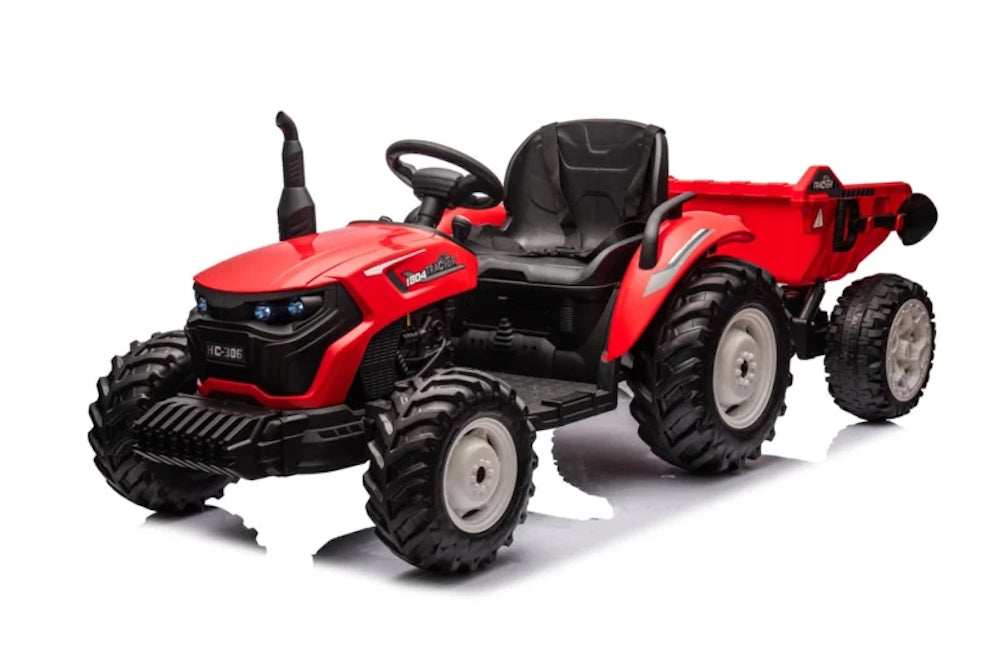 Kindertractor | 24V met elektrische aanhanger/skipper Rood