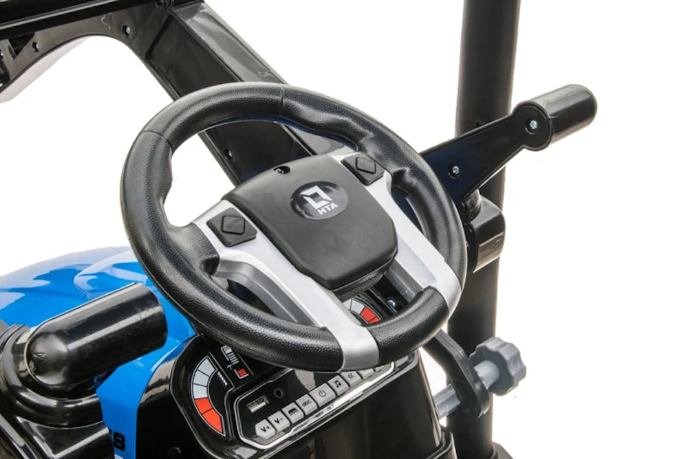 Kinder tractor 24V + frontlader + aanhanger blauw