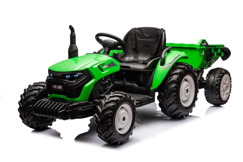 Kindertractor 24 volt met aanhanger (groen)