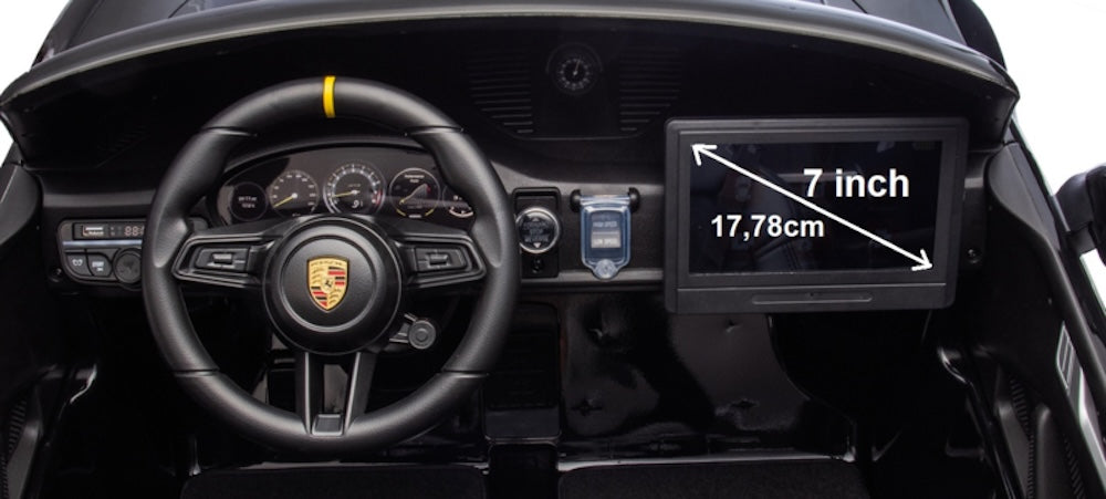 Porsche elektrische kinderauto | 911 GT3 24V twee persoons zwart metallic 7 inch scherm