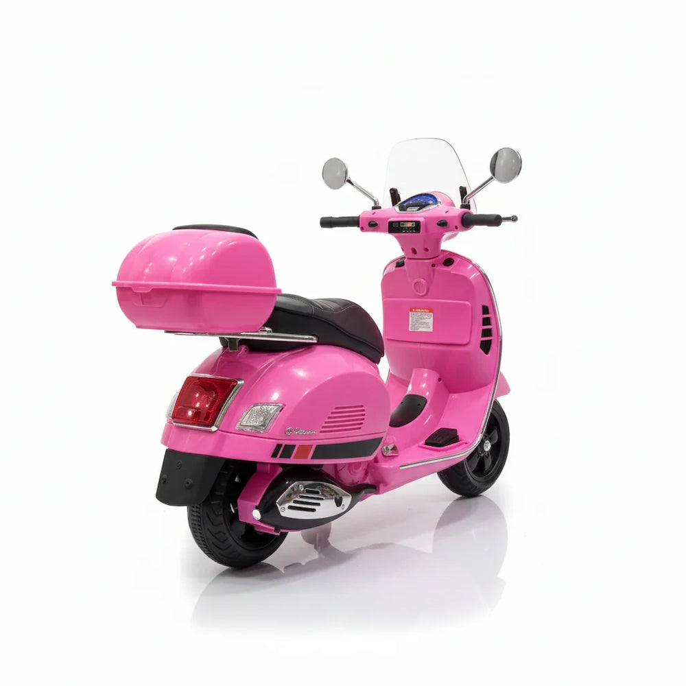 Vespa GTS elektrische Kinderscooter 12V met koffer en windscherm roze