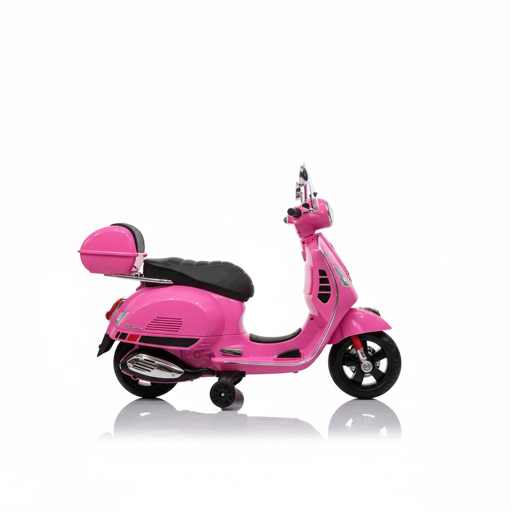 Vespa GTS elektrische Kinderscooter 12V met koffer en windscherm roze