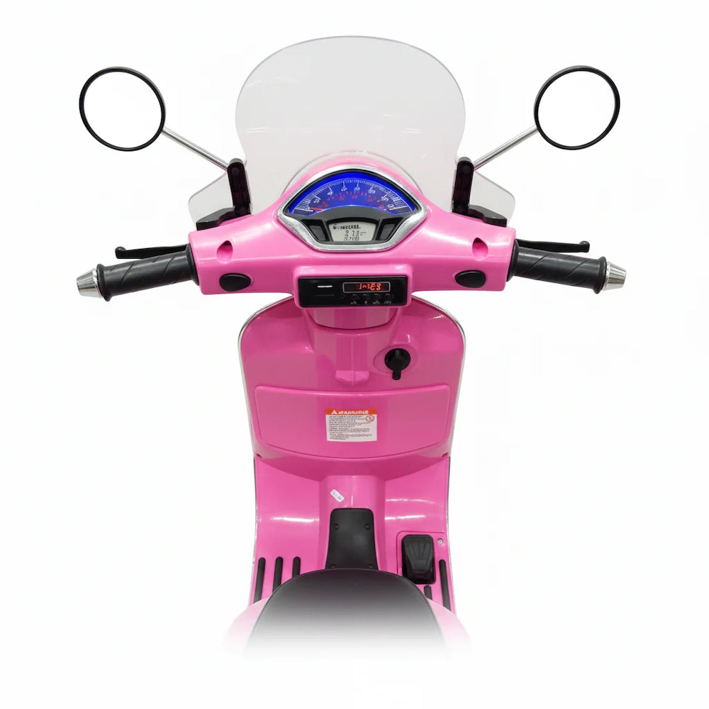 Vespa GTS elektrische Kinderscooter 12V met koffer en windscherm roze