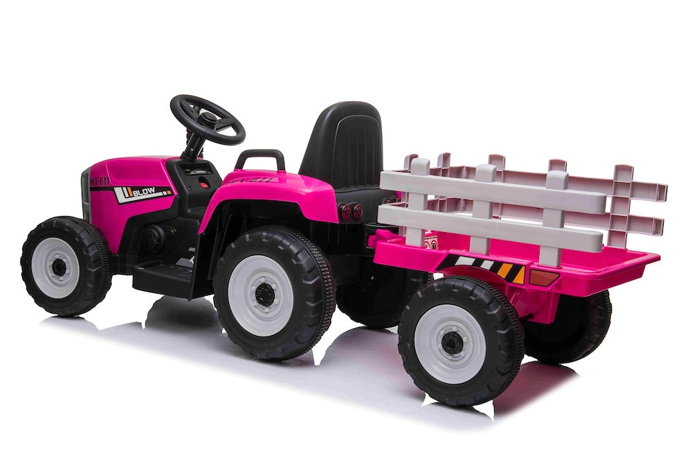 Elektrische kindertractor met aanhanger 12V roze + afstandsbediening