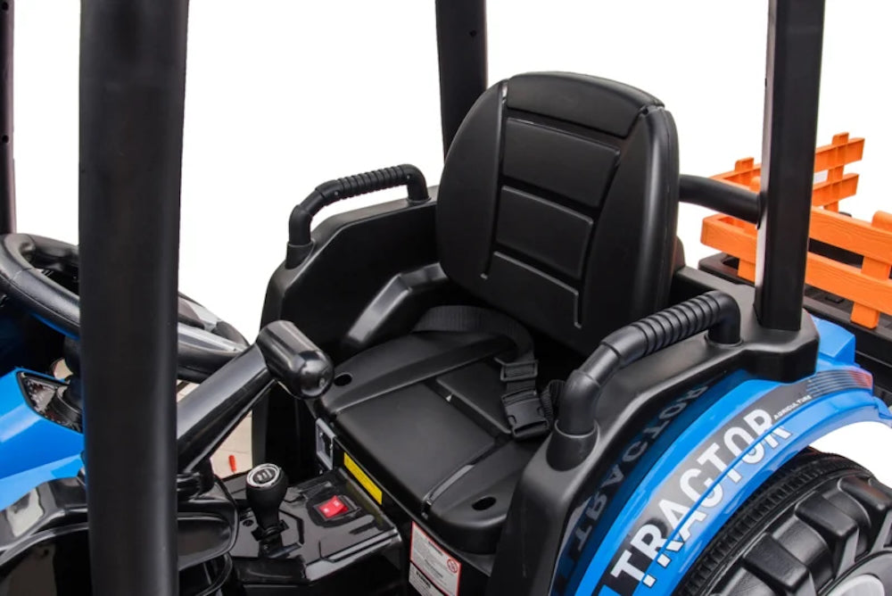Kinder tractor 24V + frontlader + aanhanger blauw
