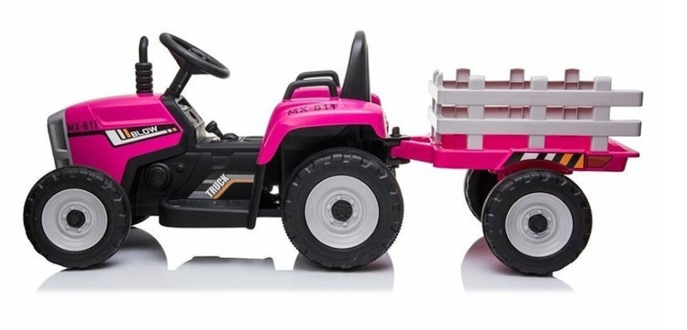 Elektrische kindertractor met aanhanger 12V roze + afstandsbediening