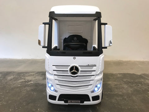 Elektrische kinder vrachtauto met aanhanger Mercedes Actros wit (4760297439367)